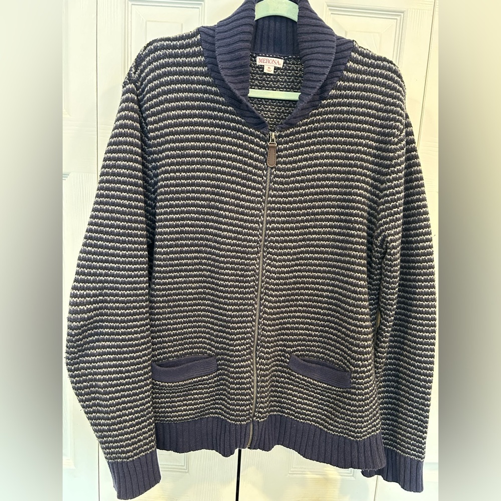 Mens Merona blue and grey zip up cardigan